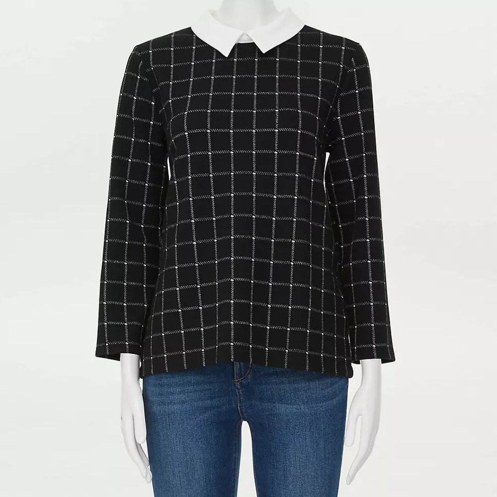 [NWOT] LOFT Outlet Black Plaid Collared Top